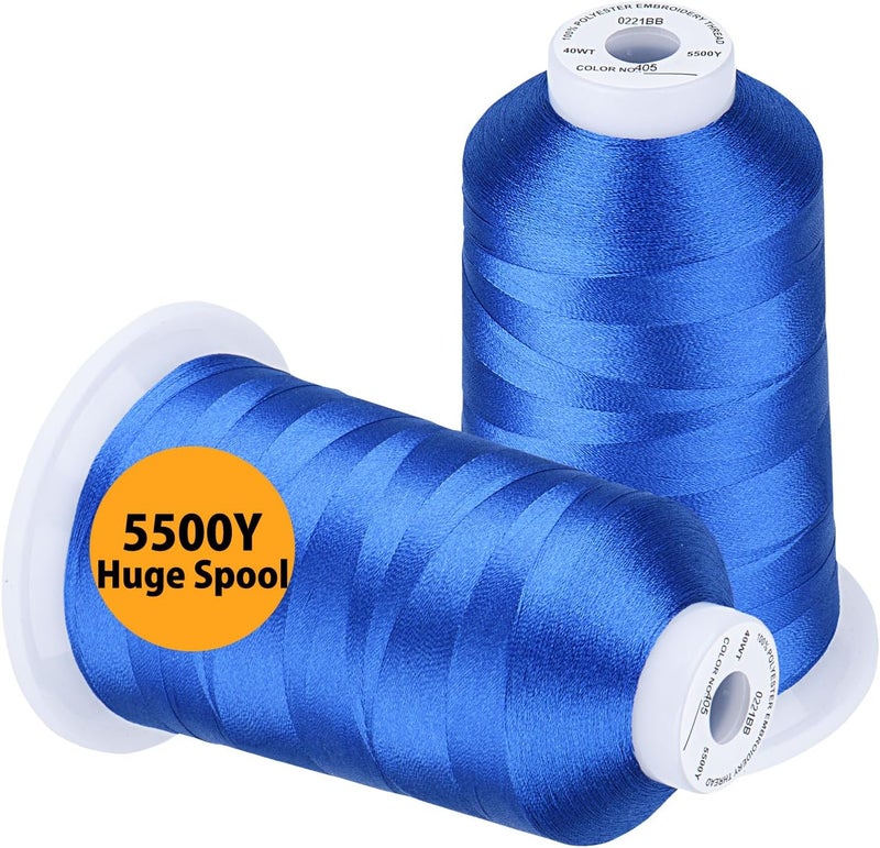 simthread Embroidery Thread 5500 Yards Blue 405, 2 Huge Spools 40wt Polyester for Brother, Babylock, Janome, Singer, Pfaff, Husqvarna, Bernina Machine - Image 1